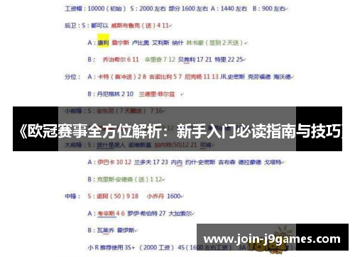 《欧冠赛事全方位解析:新手入门必读指南与技巧》 《欧冠赛事全方位解析:新手入门必读指南与技巧》
