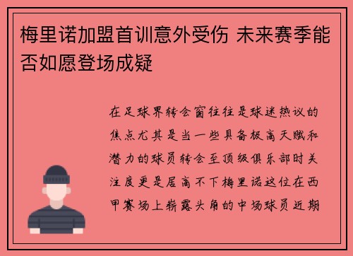 梅里诺加盟首训意外受伤 未来赛季能否如愿登场成疑
